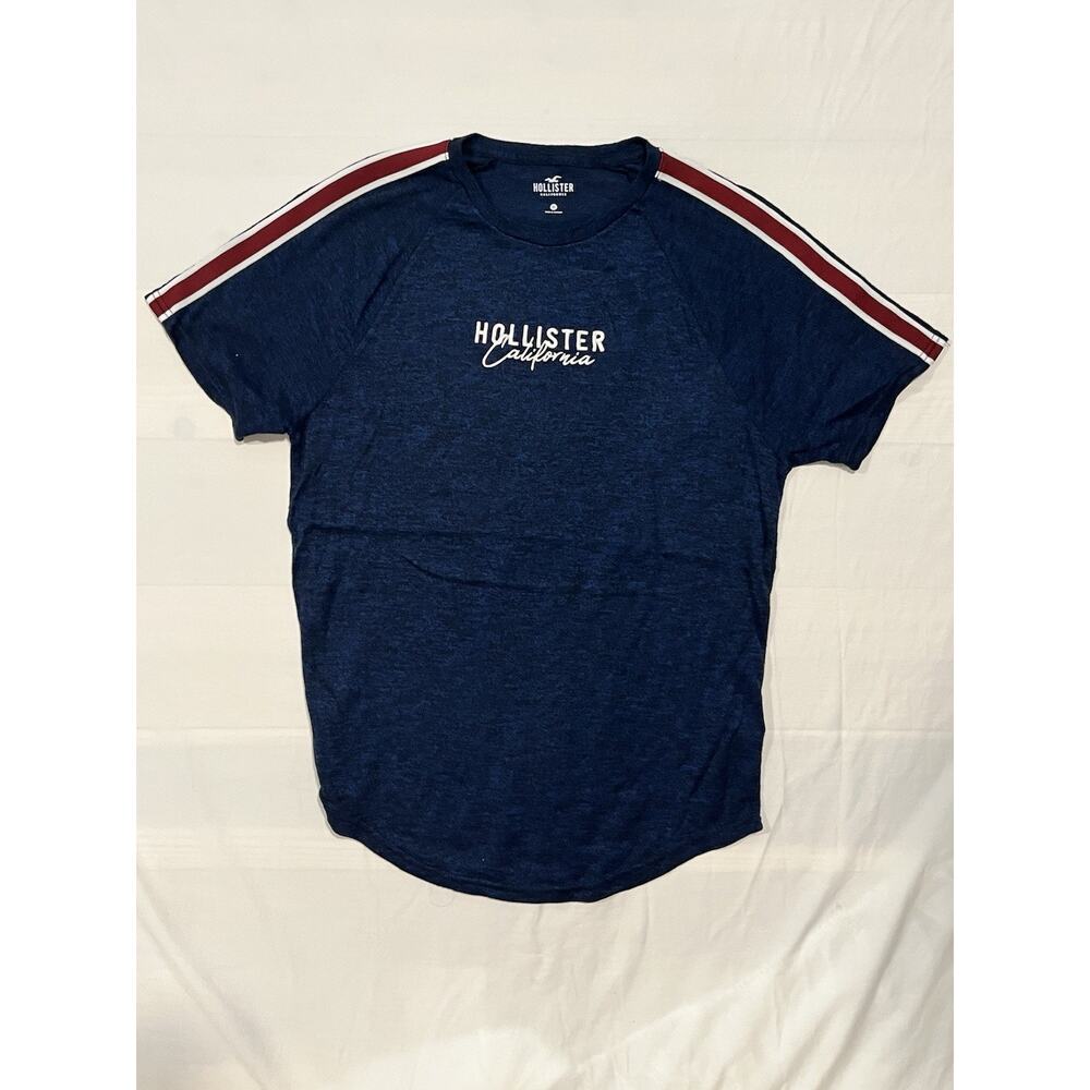 Hollister California Shirt Mens Medium Blue Stripe Sleeve Logo Tee